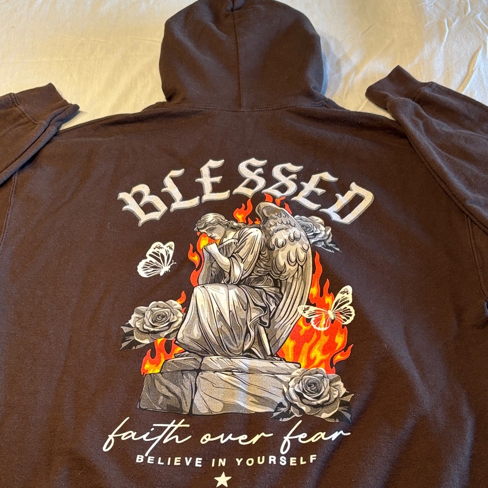 Blessed “ Faith Over Fear “ Brown Hoodie , L , $35